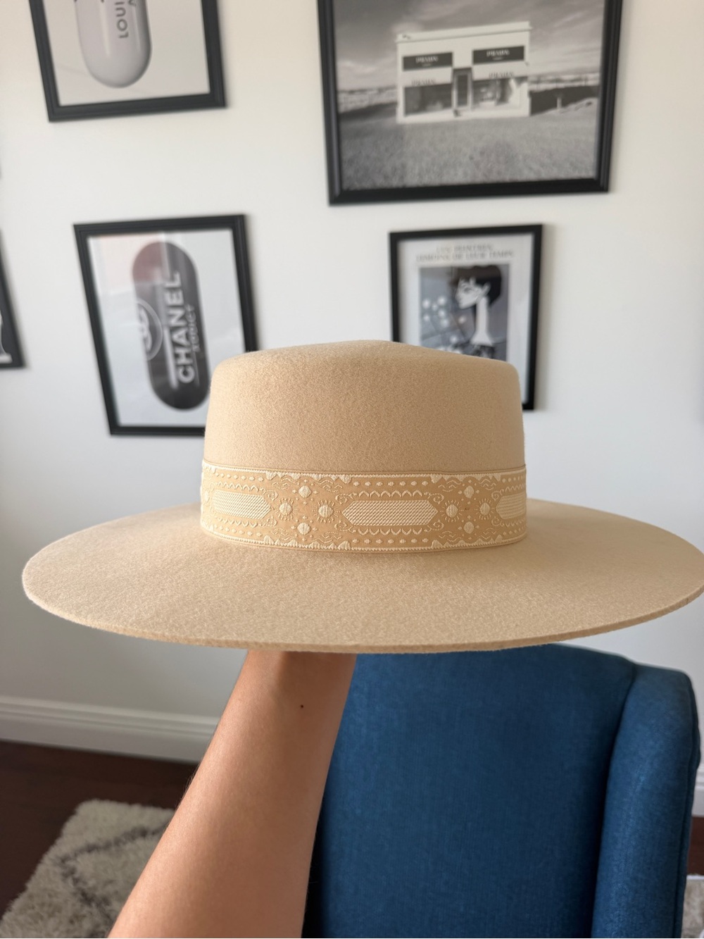 Lack Of Color Cream Wide Brim Felt Fedora with Embroidered Band